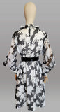 1960s Floral Dress / 1960s Black and White Cotton Floral Dress with Bow / Coquette Dress / Size Medium Large