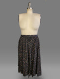 1940s Calico Skirt / 1940s Ranch Wear /Black Cotton Floral Skirt / Size X-Large Extra Large Plus Size