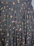 1940s Calico Skirt / 1940s Ranch Wear /Black Cotton Floral Skirt / Size X-Large Extra Large Plus Size