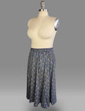 1940s Paisley Skirt / 40s Blue Cotton Paisley Skirt / Size X-Large Extra Large