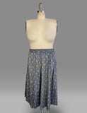 1940s Paisley Skirt / 40s Blue Cotton Paisley Skirt / Size X-Large Extra Large