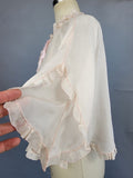 1930s Bed Jacket / Pale Pink Silk Ruffle Tie Top / Size Large XL Extra Large