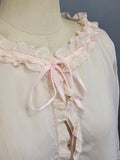 1930s Bed Jacket / Pale Pink Silk Ruffle Tie Top / Size Large XL Extra Large