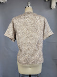 1940s Silk Blouse / Plus Size 1940s / Brown and Cream Silk Blouse with Rhinestone Buttons / Size XXL Plus Size