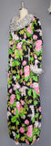 1960s Maxi Dress / Floral Maxi Dress with Ruffled Sleeves and Neckline / Size Medium