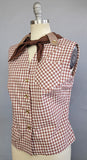 1950s Catalina Blouse / 1950s Catalina / Brown Gingham Blouse with Bandana / Size XL, Extra Large