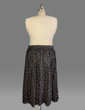 1940s Calico Skirt / 1940s Ranch Wear /Black Cotton Floral Skirt / Size X-Large Extra Large Plus Size