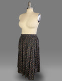 1940s Calico Skirt / 1940s Ranch Wear /Black Cotton Floral Skirt / Size X-Large Extra Large Plus Size