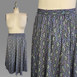1940s Paisley Skirt / 40s Blue Cotton Paisley Skirt / Size X-Large Extra Large