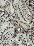 1940s Silk Blouse / Plus Size 1940s / Brown and Cream Silk Blouse with Rhinestone Buttons / Size XXL Plus Size