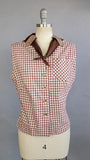1950s Catalina Blouse / 1950s Catalina / Brown Gingham Blouse with Bandana / Size XL, Extra Large
