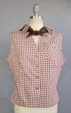 1950s Catalina Blouse / 1950s Catalina / Brown Gingham Blouse with Bandana / Size XL, Extra Large