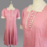 1930s Dress / Pink Dotted Swiss Cotton Dress / 1930s Day Dress / Vintage Pink Dress / Size Medium