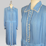 1940s Polka Dot Dress / 1940s Plus Size Dress / Ranch Dress / Blue Polka Dot Day Dress / Plus Size / Size XXL  XX-Large