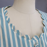 1940s Day Dress / 1940s Mc Mullen Dress / Blue and White Striped Cotton Shirtwaist Dress / Size Medium Large