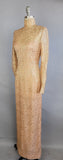 Gold Evening Dress / Saks 5th Avenue Dress / 1980s Gold Lace Long Sleeved Evening Gown / Size Medium