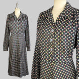 1940s Work Dress / Ranch Dress / Black Cotton Floral Print Dress / Plus Size, Extra Extra Large, XXL