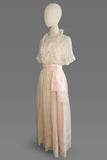 Edwardian Dress / 1910s Dress / Pink Edwardian Lawn Dress w/ Embroidered White Netting / Edwardian Wedding Dress / Antique Dress /Size Small