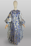 1970s Metallic Kaftan / Fabulous Custom Kaftan / 1973 Sun Bowl Princess /  Blue & Silver Caftan with Cape  / Superstar Outfit / Size Small