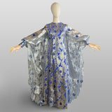 1970s Metallic Kaftan / Fabulous Custom Kaftan / 1973 Sun Bowl Princess /  Blue & Silver Caftan with Cape  / Superstar Outfit / Size Small