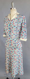 1940s Dress / 1940s Blue Floral Silk Swiss Day Dress / 1940s Floral Dress with Peplum / Size Medium