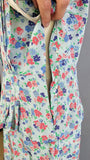 1940s Dress / 1940s Blue Floral Silk Swiss Day Dress / 1940s Floral Dress with Peplum / Size Medium