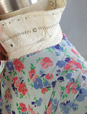 1940s Dress / 1940s Blue Floral Silk Swiss Day Dress / 1940s Floral Dress with Peplum / Size Medium