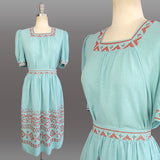 1950s Dress / 1950s Southwestern Dress / Madalyn Miller / Deadstock 1950s Skirt Set / Embroidered Peasant Dress / Size Small