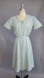 1940s Day Dress / 1940s Mc Mullen Dress / Blue and White Striped Cotton Shirtwaist Dress / Size Medium Large