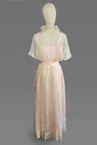 Edwardian Dress / 1910s Dress / Pink Edwardian Lawn Dress w/ Embroidered White Netting / Edwardian Wedding Dress / Antique Dress /Size Small