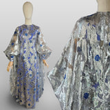 1970s Metallic Kaftan / Fabulous Custom Kaftan / 1973 Sun Bowl Princess /  Blue & Silver Caftan with Cape  / Superstar Outfit / Size Small