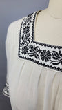 1940s Blouse / 1940s Peasant Blouse / Black & White Bavarian Trim / 40s White Short-Sleeved Blouse / Size Large Extra Large