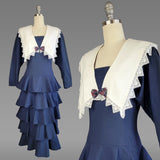 Gunne Sax Dress / 1980s Gunne Sax / Navy Blue Gunne Sax with Large Collar and Ruffled Skirt / Sailor Dress / Size Medium