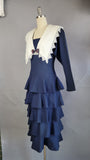 Gunne Sax Dress / 1980s Gunne Sax / Navy Blue Gunne Sax with Large Collar and Ruffled Skirt / Sailor Dress / Size Medium