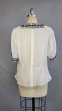 1940s Blouse / 1940s Peasant Blouse / Black & White Bavarian Trim / 40s White Short-Sleeved Blouse / Size Large Extra Large