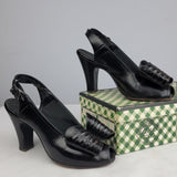 1930s Sling Back Peep-toe Pumps / Delman Pumps with Large Leather Bow / Pin Up Shoes / 1930s Heels / Original Box / Size 6 M