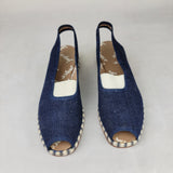 1960s Play Shoes by Joyce Inc. / Vintage Espadrilles / Deadstock / Denim Sling Back Peep Toe Wedge Shoes / Vintages Wedges / Size 6