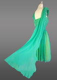 Green Chiffon Dress / 1950s Chiffon Dress / 1950s Party Dress / Green Cocktail Dress / Formal Green Dress / Size Small