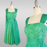 Green Chiffon Dress / 1950s Chiffon Dress / 1950s Party Dress / Green Cocktail Dress / Formal Green Dress / Size Small