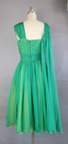 Green Chiffon Dress / 1950s Chiffon Dress / 1950s Party Dress / Green Cocktail Dress / Formal Green Dress / Size Small