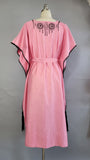 1920s Bohemian Dress / Rare 1920s Caftan / Pink Caftan with Black Embroidery / 1920s Paris Salon  / Bohemian Fashion / Small Medium Large XL