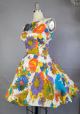 1960s Dress / 1960s Mini Dress / 1960s Floral Cotton Short Dress / Backless  Dress / Size Small