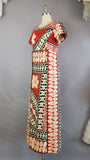 1960s Hawaiian Dress / Block Print Hawaiian Fabric  / Hawaiian Barkcloth / Polynesian Dress / 1960s Maxi Dress / Size Medium