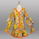 1960s Mini Dress / 1960s Mod Dress/ Hippie Dress / 1960s Orange Print Dress / Flower Power Dress/ 1960s Go Go Dress / Size Medium