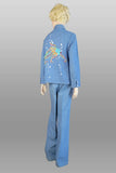 1970s Denim Pantsuit / Beaded Fish / Custom Denim /1970s Western Suit / High Waisted Pants / Denim Shirt-Jac / 1970s Pantsuit / Size Small
