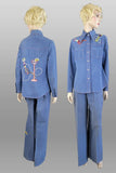 1970s Denim Pantsuit / Beaded Denim Suit / Cocktail Themed Suit / Custom Denim Suit / Size Medium