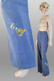 1970s Denim Pantsuit / Beaded Denim Suit / Cocktail Themed Suit / Custom Denim Suit / Size Medium