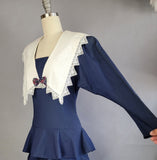 Gunne Sax Dress / 1980s Gunne Sax / Navy Blue Gunne Sax with Large Collar and Ruffled Skirt / Sailor Dress / Size Medium