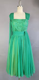 Green Chiffon Dress / 1950s Chiffon Dress / 1950s Party Dress / Green Cocktail Dress / Formal Green Dress / Size Small