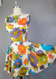 1960s Dress / 1960s Mini Dress / 1960s Floral Cotton Short Dress / Backless  Dress / Size Small